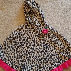 Girls leopard print fleece poncho